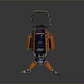 Futuristic Game Movie Character Orange Blue Robot With Digital Screen And Mechanical Legs