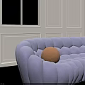 Purple Multi Person Sofa With Tufted Design Orange Pillow By Window With Mountain View