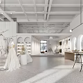 Modern Wedding Dress Shop Interior With Bridal Gowns Display Mirrors And Pendant Lighting