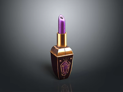 Stylish Purple Lipstick With Golden Case And Decorative Gemstone Pattern 3d model