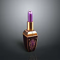 Stylish Purple Lipstick With Golden Case And Decorative Gemstone Pattern