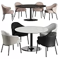 Modern Round Dining Table Set With Marble Top Black Base And Multi Colored Chairs 3d model