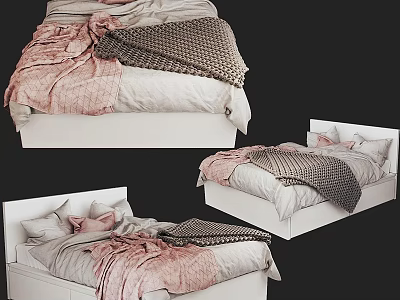 Modern Double Bed With Soft Pink And Gray Blankets And Decorative Pillows 3d model