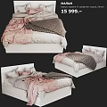 Modern Double Bed With Soft Pink And Gray Blankets And Decorative Pillows