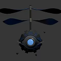 Mechanical Creature With Spherical Body Blue Glowing Eye And Top Blades