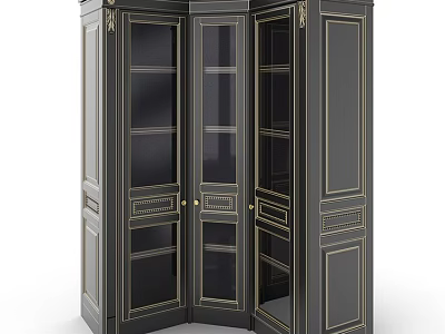 Luxury Black Corner Wardrobe With Glass Doors And Gold Accents Design 3d model