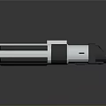 Futuristic Metallic Weapon with Cylindrical Silver Black Design and Reflective Surface Finish