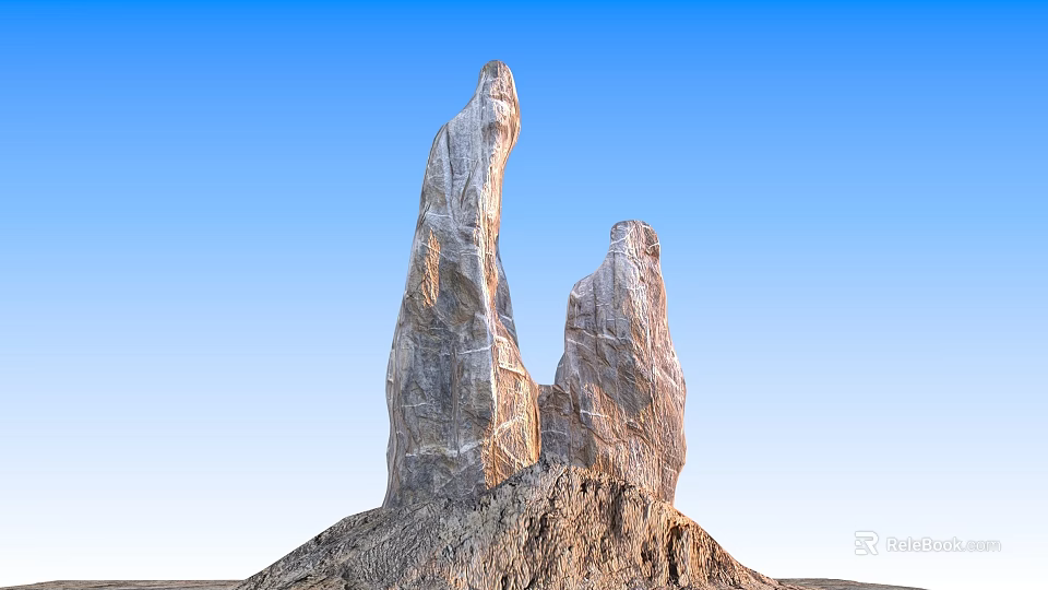 Outdoor Scenery with Towering Stone and Wood Natural Structures Under Blue Sky 3d model 