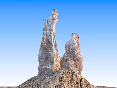 Outdoor Scenery with Towering Stone and Wood Natural Structures Under Blue Sky 3d model