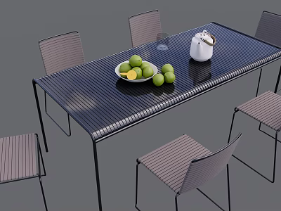 Stylish Outdoor Table With Chairs Limes Lemon Slices White Teapot And Glass 3d model