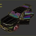 Modern Black Sports Car With Open Doors Colorful Reflective Roof And Windows