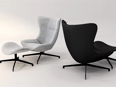 Modern Light Gray And Black Leisure Chairs With Curved Backrest Metal Legs And Ottoman 3d model
