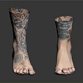 Ankle And Leg Tattoo Design With Mushroom Flower And Art Patterns