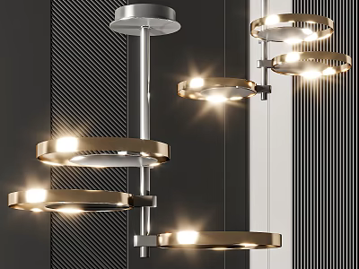 Modern Multi Layer Circular Ring Chandelier with Metallic Frame and Illuminated Lights 3d model
