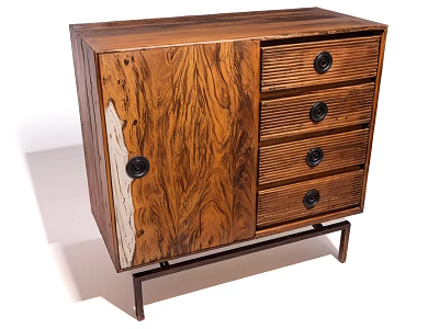 Wooden Decorative Cabinet With Drawers And Cabinet Door On Metal Legs 3d model