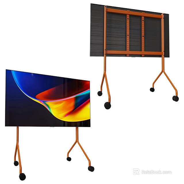 Flat Screen TV On Mobile Stand With Wheels And Vivid 3d model