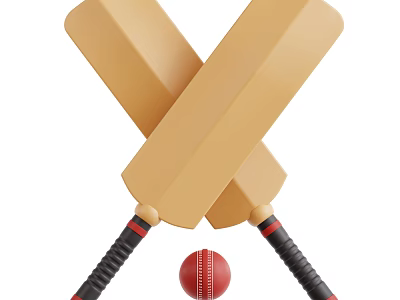 High Quality Cricket Sports Equipment With Crossed Bats And Red Ball 3d model
