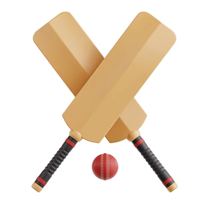 High Quality Cricket Sports Equipment With Crossed Bats And Red Ball 3d model