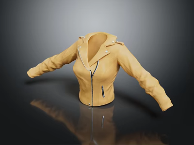 Stylish Yellow Leather Jacket With Long Sleeves Zipper Closure And Lapel Collar 3d model