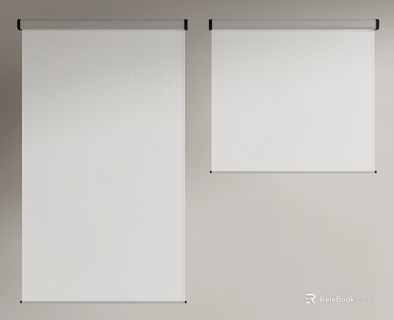 White Roller Blinds With Textile Material Mounted On Wall In Different Sizes 3d model 