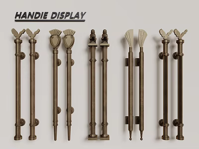 French Retro Metal Handle European Style Long Handle Door Handle 3d model