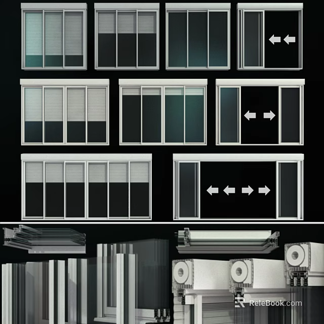Casement Windows Various Design Styles With Aluminum Frames And Glass Panels 3d model 