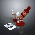 Vintage Red Telescope With Crystal Balls On Golden Stand And World Map