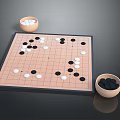 Traditional Go Board Game Entertainment with Wooden Bowls and Black White Stones on Table