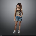 Woman Wearing Leopard Print Tank Top And Denim Shorts With Curly Hair Holding Phone