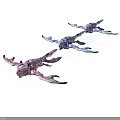 Three Colorful Dragon Figurines With Pink Blue Light Purple Hues And Transparent Wings