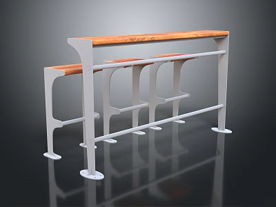 Modern Wooden Top Metal Frame Bar Table With Geometric Support Legs Design 3d model
