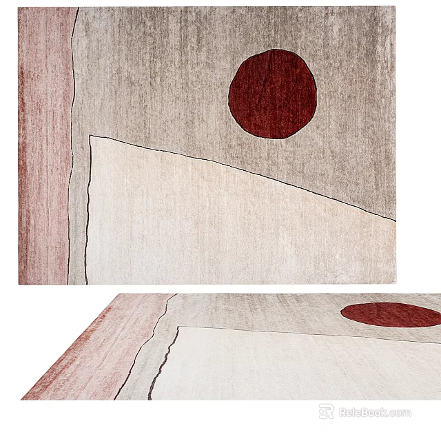 Stylish Square Rug With Geometric Patterns Beige Background Red Circle And Pink Lines 3d model