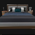 Modern Double Bed With Upholstered Headboard Gray Bedding Blue Pillow And Side Tables 3d model