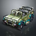 Electric Toy Off-Road Vehicle with Pixel Style Roof Rack and Green Blue Wheels