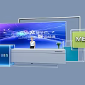 Exhibition Entrance with Large Screen MEB HI-WIN Logos and Modern Booth Design