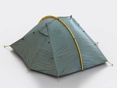 Green Camping Tent With Yellow Poles For Outdoor Adventure Activities 3d model
