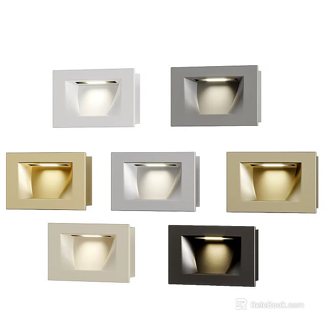 Modern Square Recessed Wall Lights In Multiple Colors And Styles 3d model 