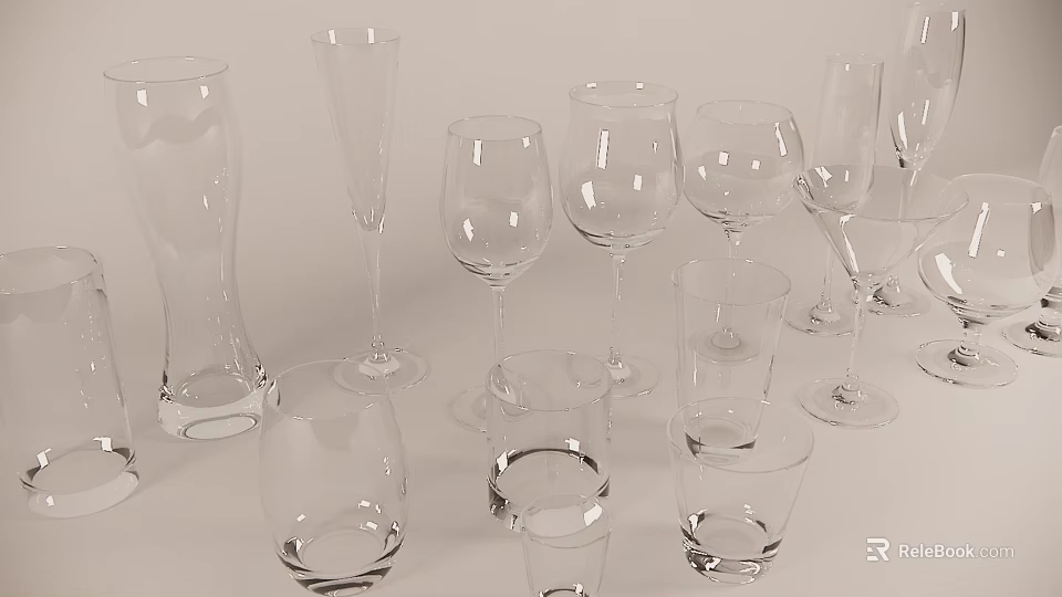 Clear Wine Bottles And Glasses With Various Shapes Types And Sizes Collection 3d model 