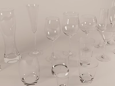 Clear Wine Bottles And Glasses With Various Shapes Types And Sizes Collection 3d model