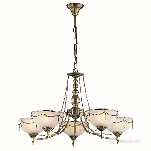 Classic Metal Frame Chandelier With Multiple Glass Shades And Decorative Chains 3d model 