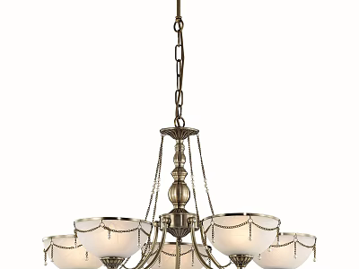 Classic Metal Frame Chandelier With Multiple Glass Shades And Decorative Chains 3d model
