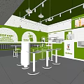 Green Modern Milk Tea Shop Interior With White Tables Chairs Pendant Lights And Bar Counter