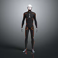 Robot Character With Modern Sci Fi Design Black Bodysuit Orange Accent Lines And Mechanical Limbs