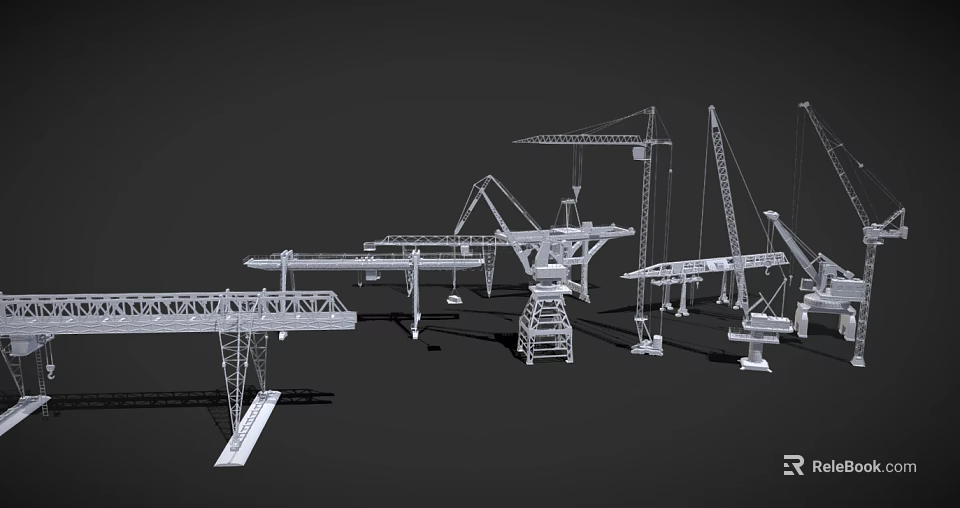 Industrial Equipment 3D Models Featuring Different Types of Construction Cranes and Machinery 3d model 