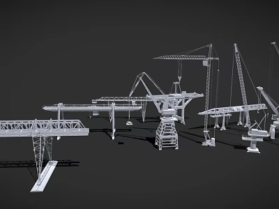 Industrial Equipment 3D Models Featuring Different Types of Construction Cranes and Machinery 3d model