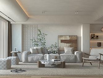 Quiet living room Cream living room 3d model