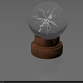 Transparent Crystal Ball Display With White Crack Pattern On Wooden Base 3d model