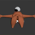 3D Cartoon Game Character Brown Rabbit With White Belly Paws Red Bowtie Standing Arms Outstretched
