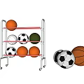 Indoor Basketball Court Featuring Metal Ball Rack With Basketballs And Soccer Balls