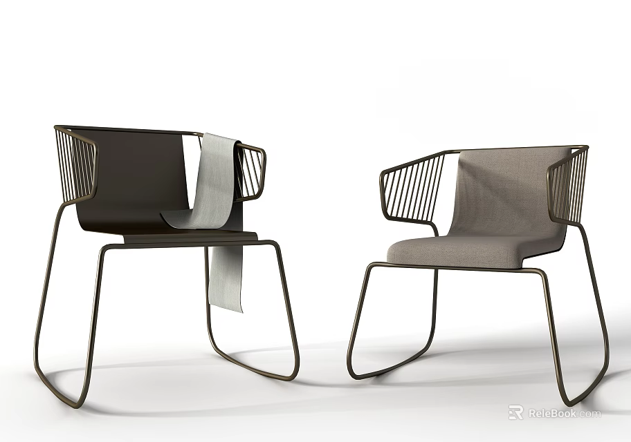 Modern Accent Leisure Chairs With Metal Frame And Fabric Cushion In Black Gray Tones 3d model 